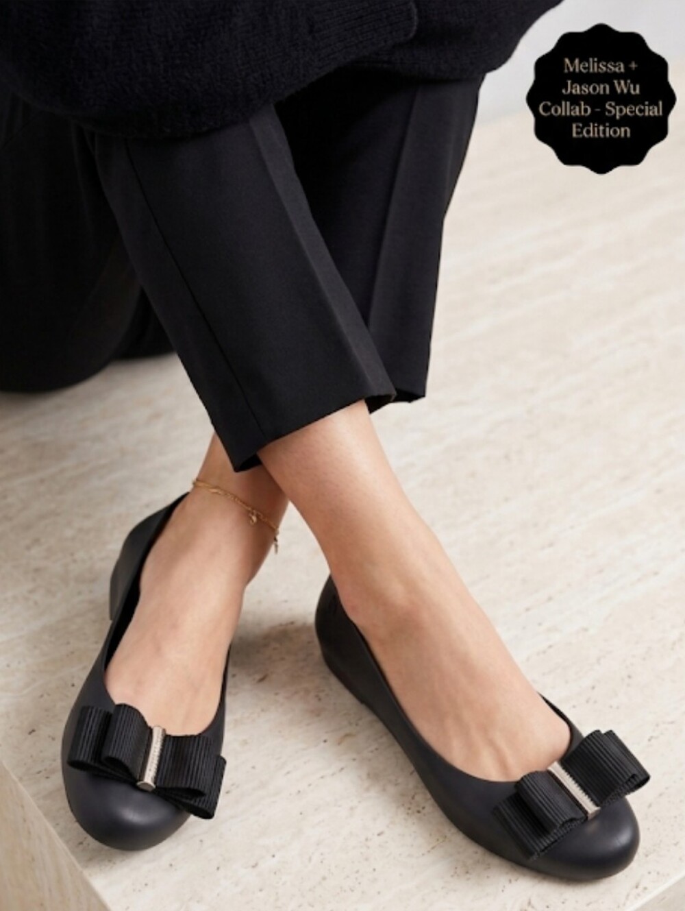 Melissa + Jason Wu Black Doll Fem Grosgrain Ribbon Jelly Ballet Flats EU40 | US9